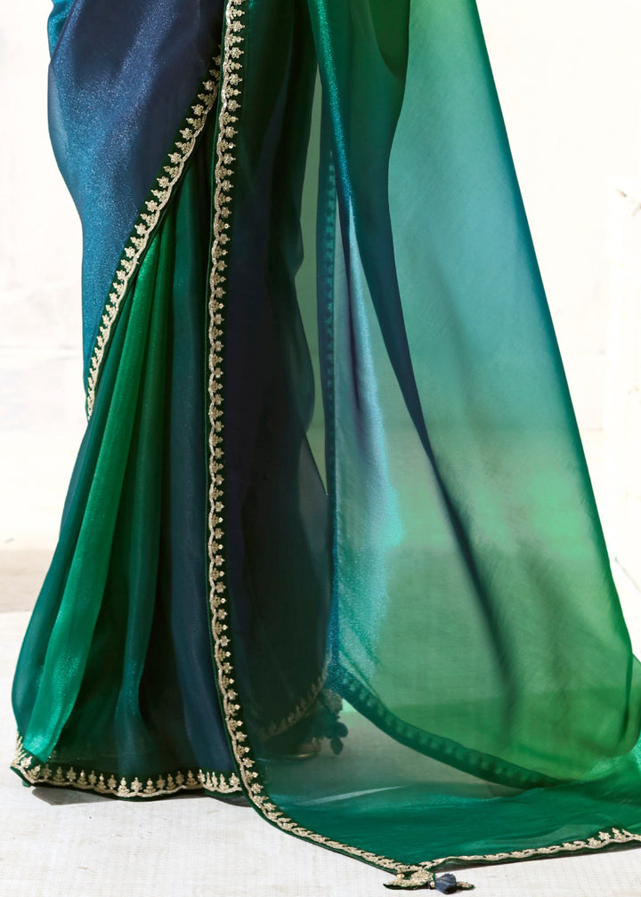 Pine Green Organza Tissue Silk Saree