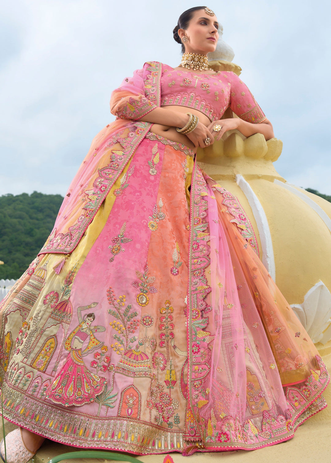 Multicolored Banarasi Silk Lehenga With Heavy Embroidery Work : Top Pick