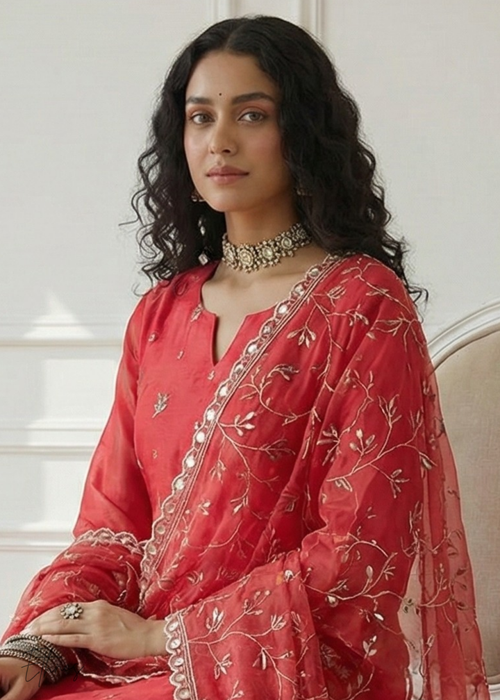 Crimson Red Organza Salwar Suit