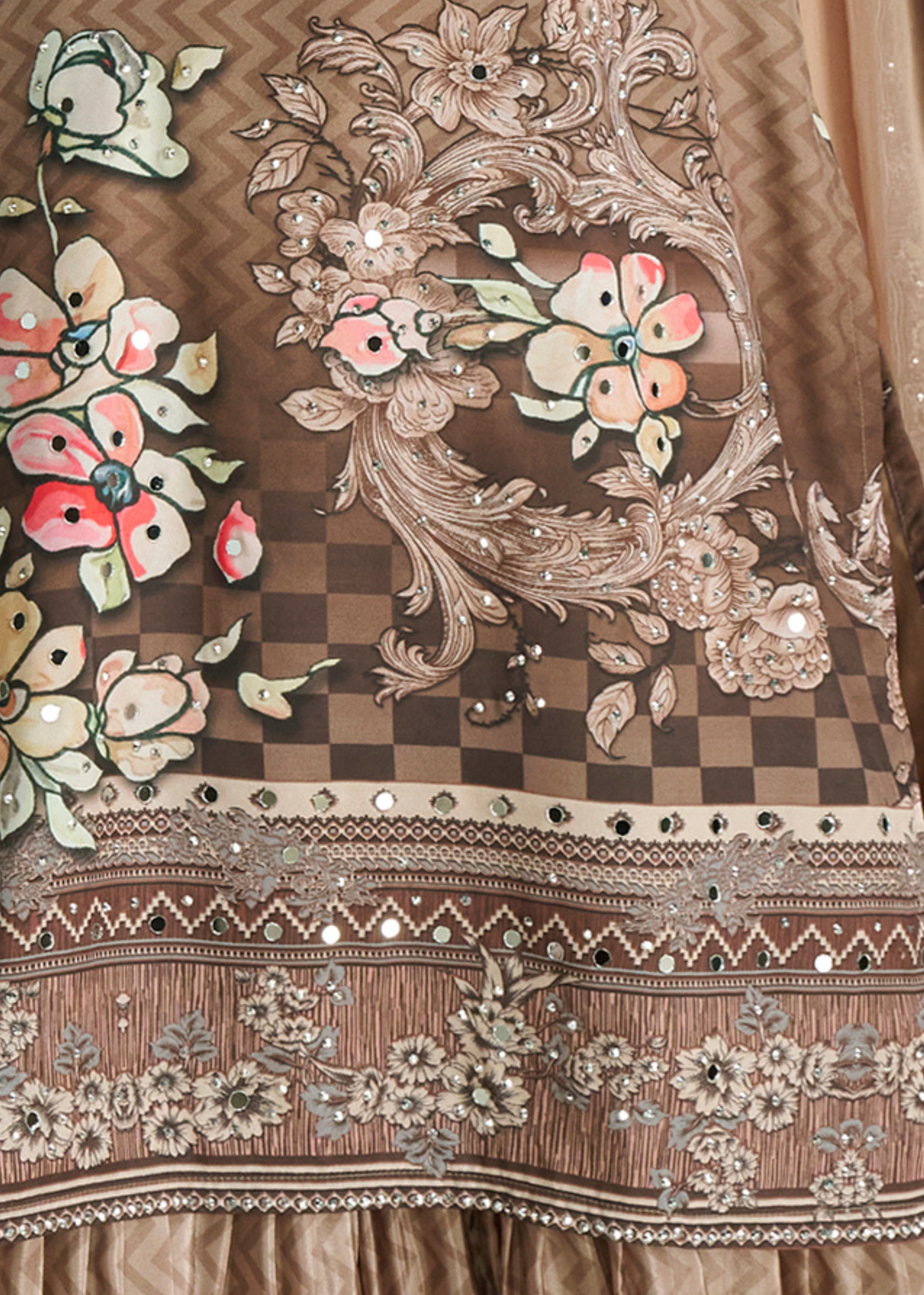 Coffee Brown Crep Silk Sharara Suit