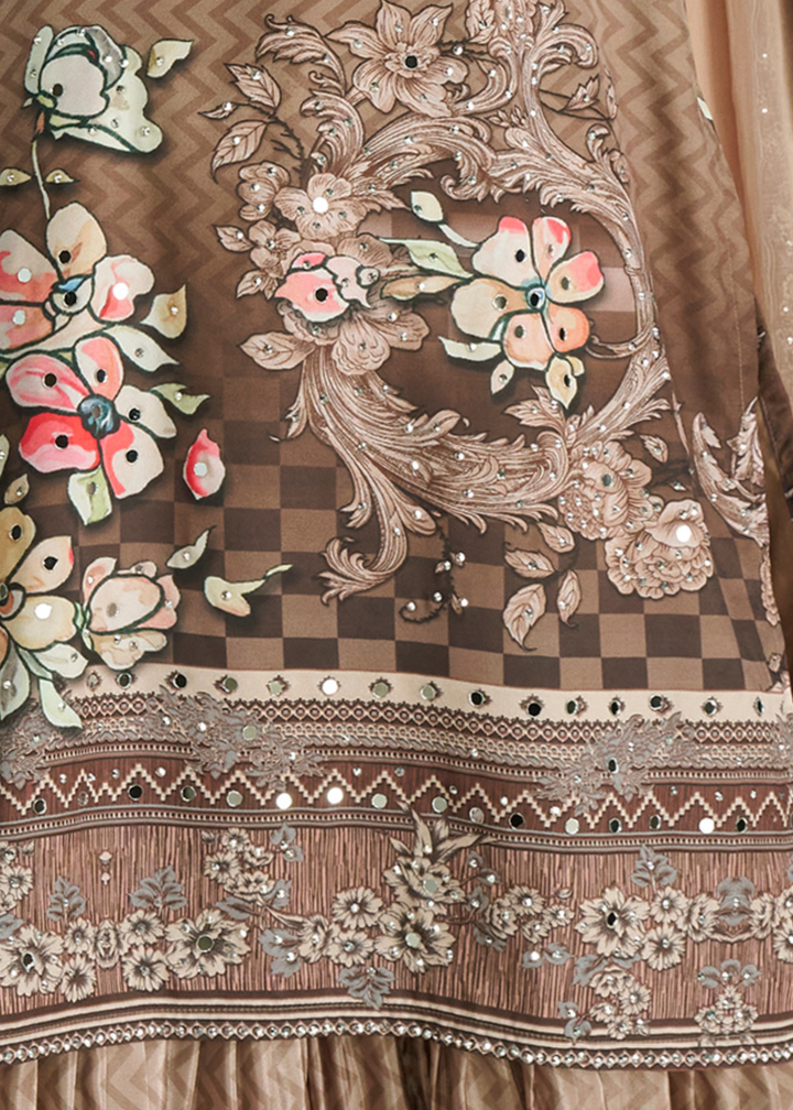 Coffee Brown Crep Silk Sharara Suit