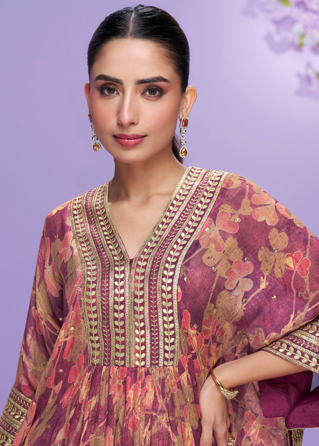 Mulberry Pink Georgette Kaftan Set