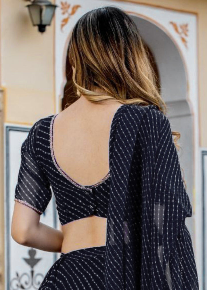 Onxy Black Georgette Leheriya Print Lehenga With Zari And Lace Work