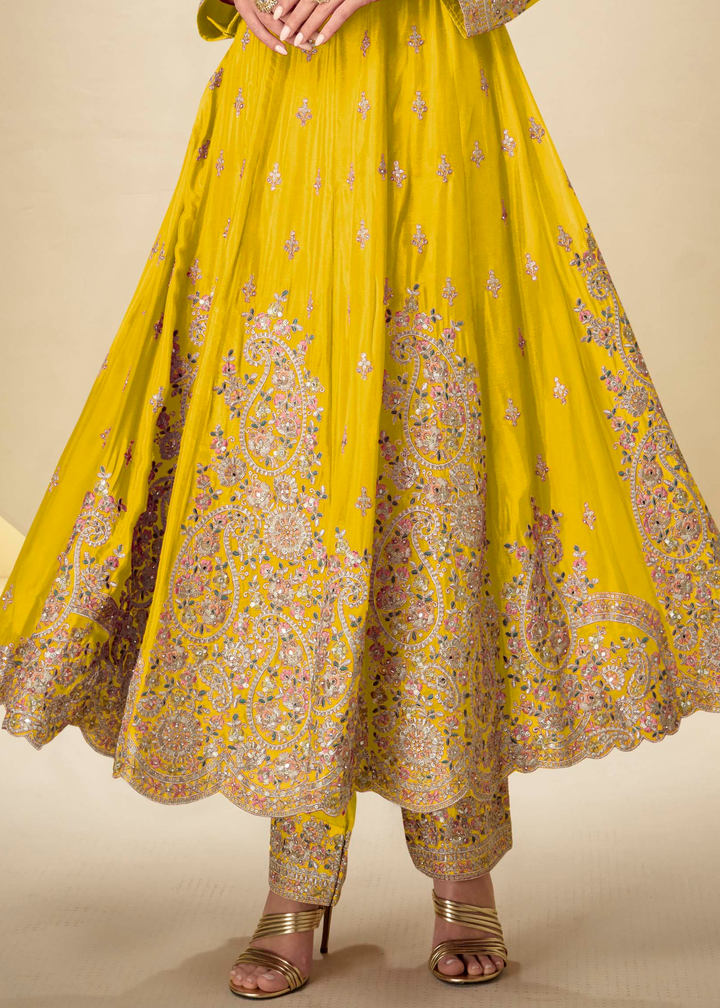 Marigold Yellow Chinon Salwar Suit