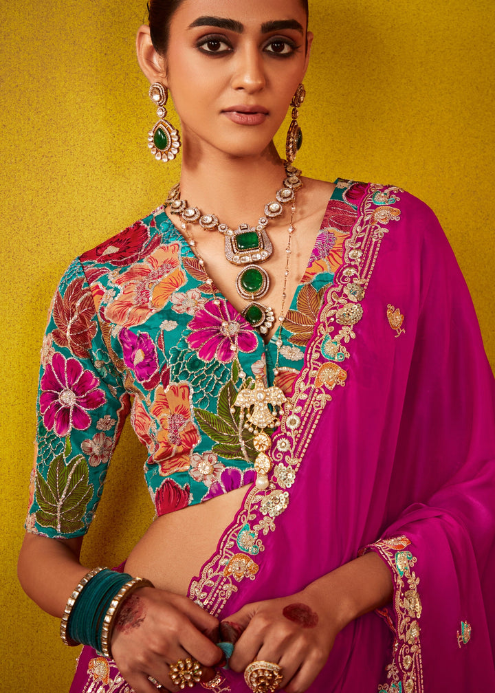 Barbie Pink Glass Tissue Silk Saree
