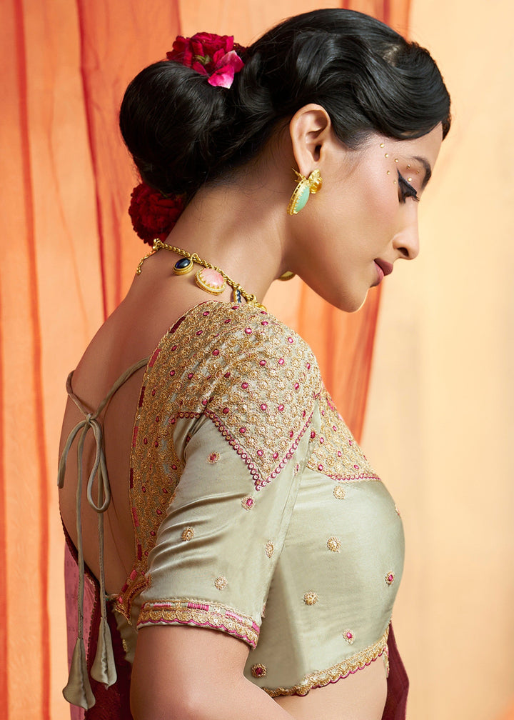 Fuchsia Pink Satin Silk Saree