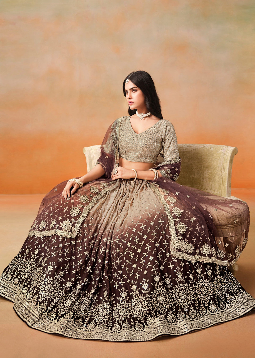 Brown Georgette Lehenga Choli