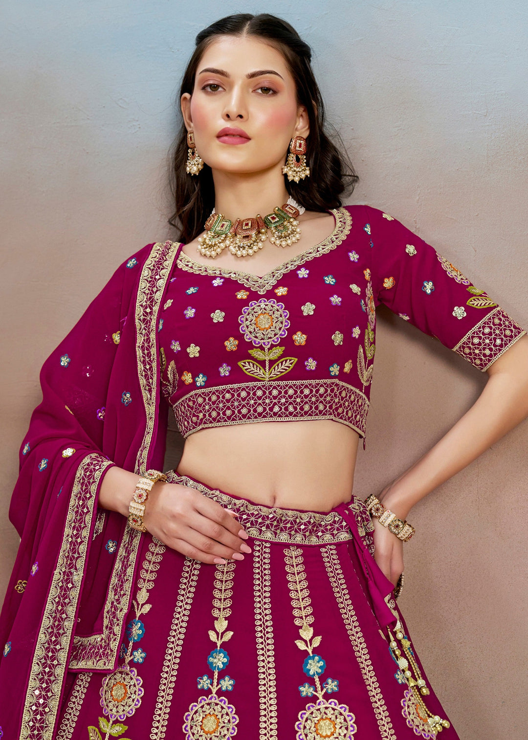 Pink Georgette Lehenga With Dupatta