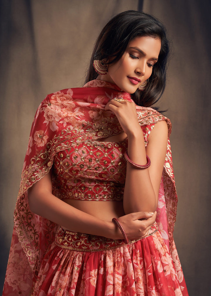 Red Organza Lehenga with Dupatta