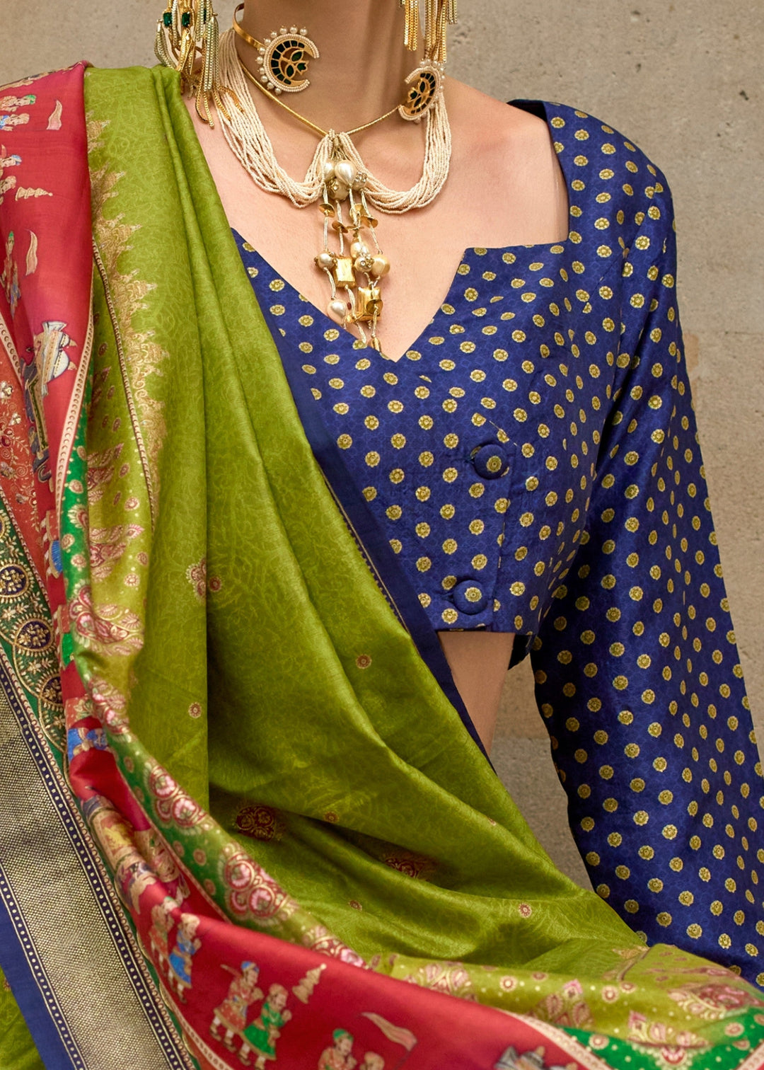 Chartreuse Green Poly Viscose Silk Saree