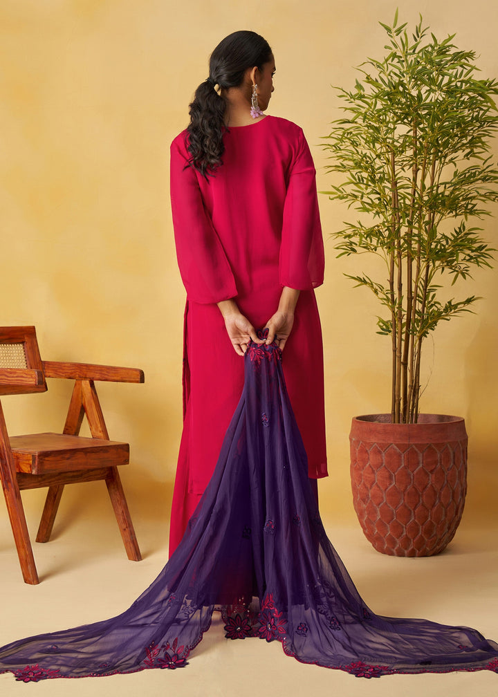 Bright Fuchsia Pink Salwar Suit with Deep Navy Dupatta