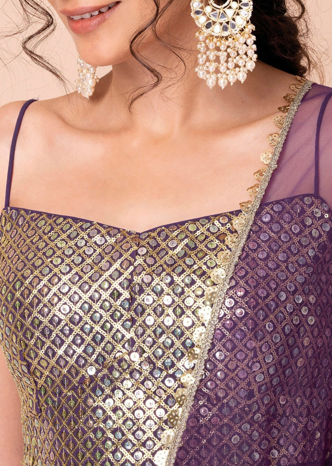 Rasin Purple Georgette Lehenga Choli With Sequins And Thread Embroidery Work