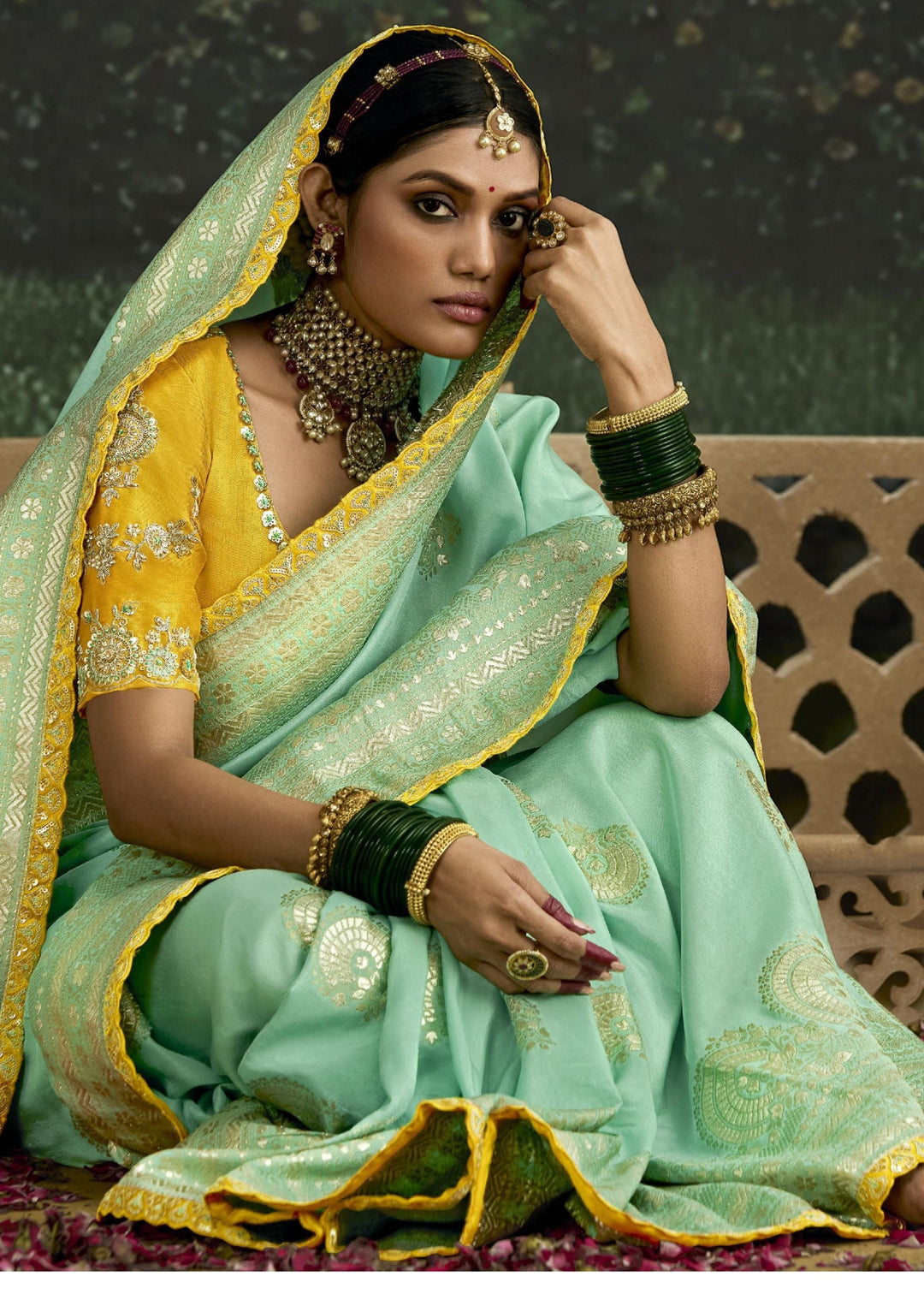 Pastel and Yellow Viscose silk Saree
