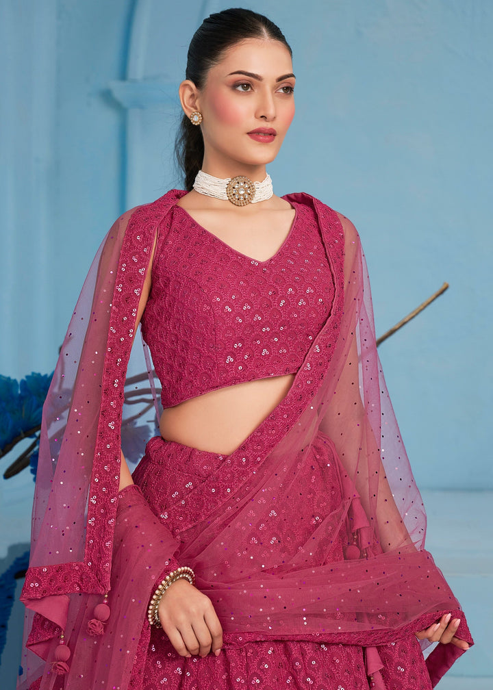 Pink Georgette Lehenga With Dupatta