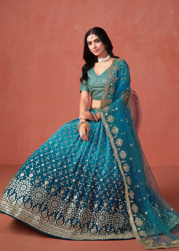 Rama Blue Georgette Lehenga Choli