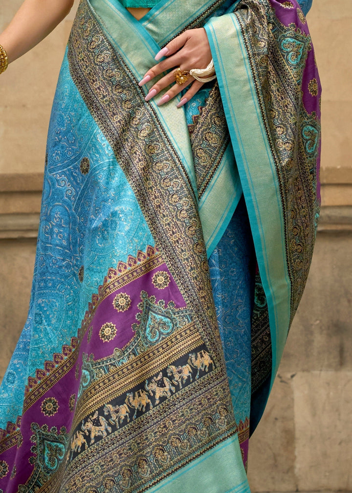 Light Blue Poly Viscose Silk Saree