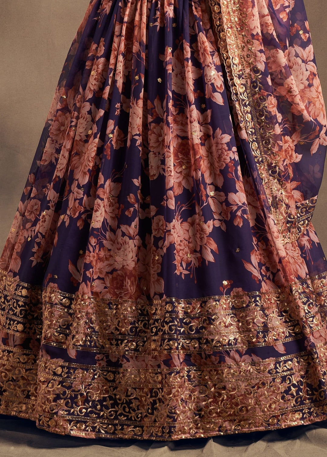 Purple Organza Lehenga with Dupatta