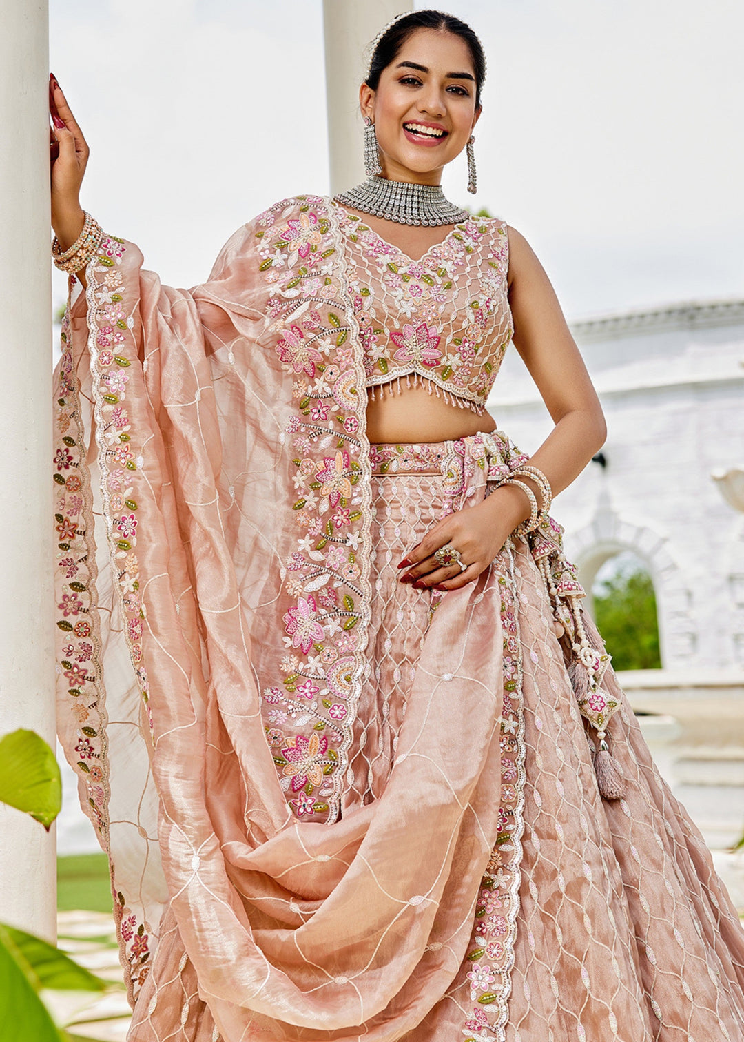 Nude Satin Silk Lehenga Choli