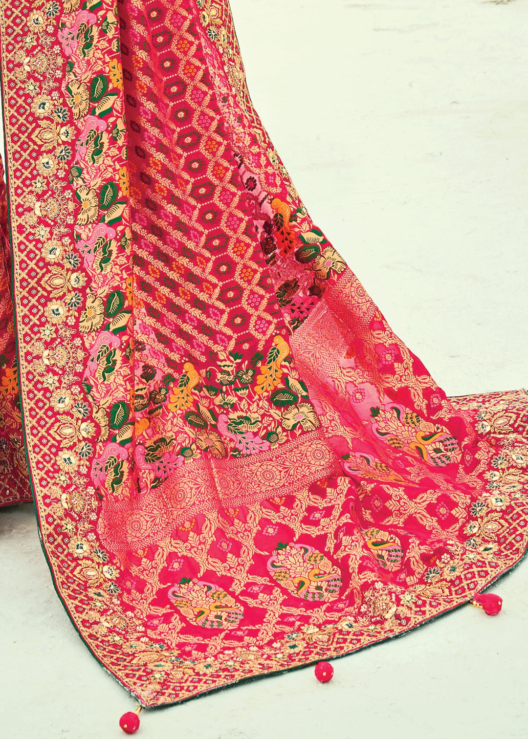 French Pink Georgette Bandhej Saree
