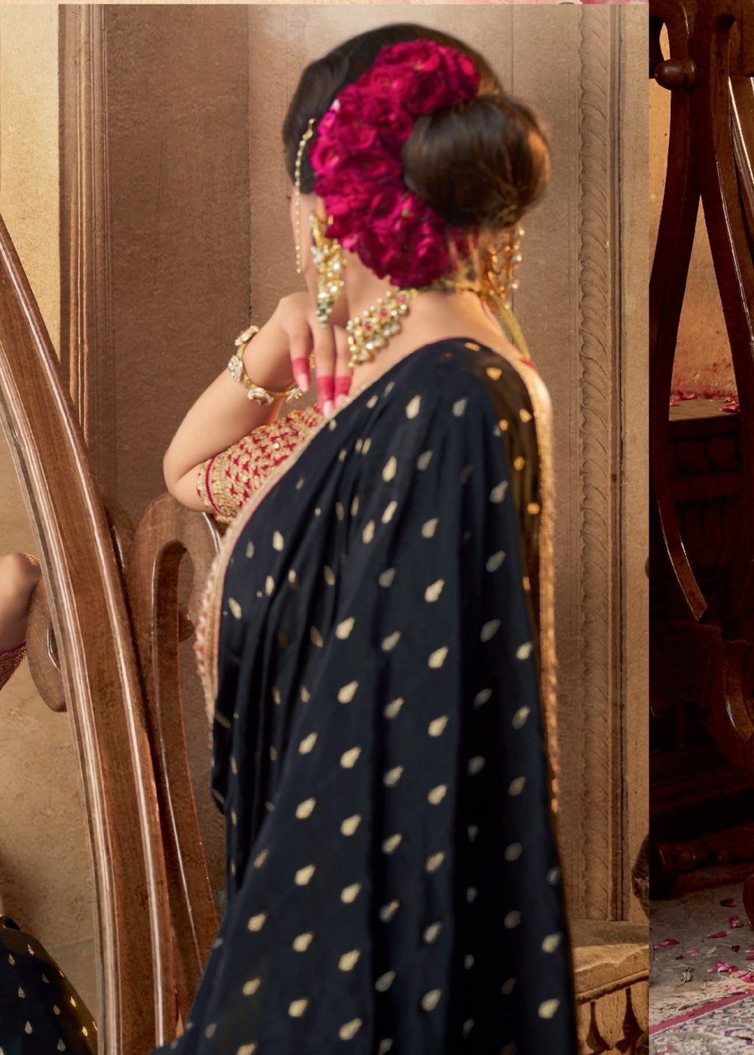 Black Viscose Crepe Silk Saree
