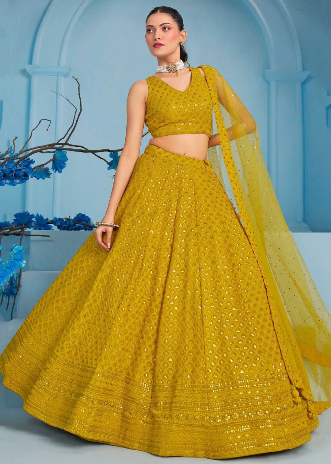 Yellow Georgette Lehenga With Dupatta