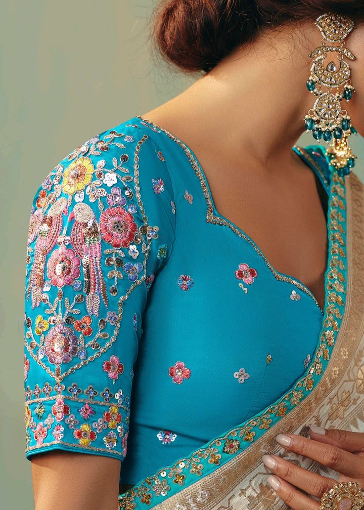 Off-White Viscose Dola Silk Saree