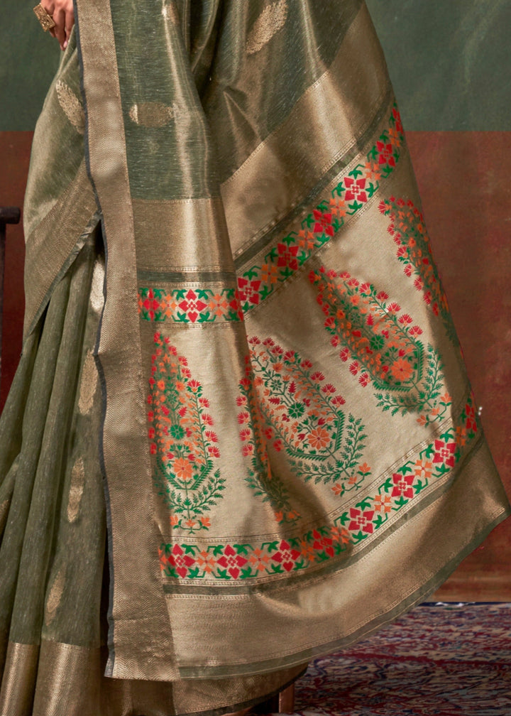 Verdun Green Paithani Tissue Silk Saree With Zari Work