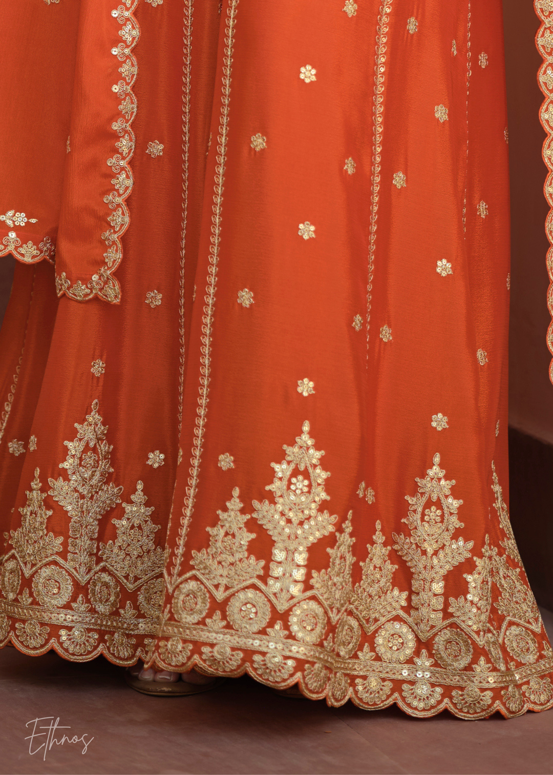 Rust Red And Burnt Orange Silk Salwar Suit