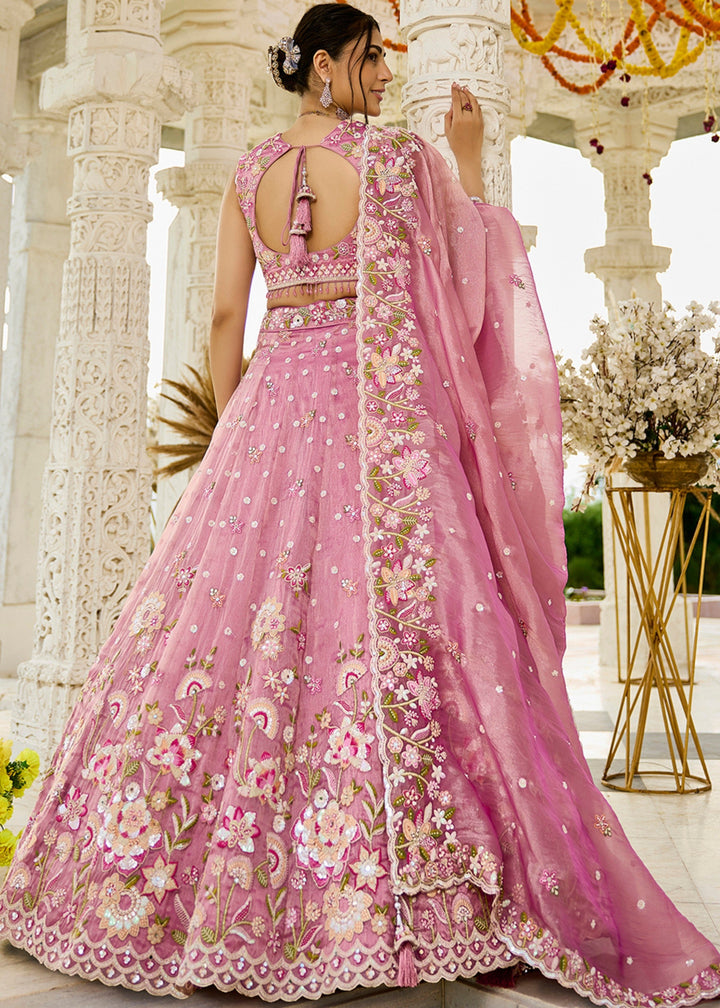 Pink Organza Lehenga Choli with Beads & Sequince Embroidered