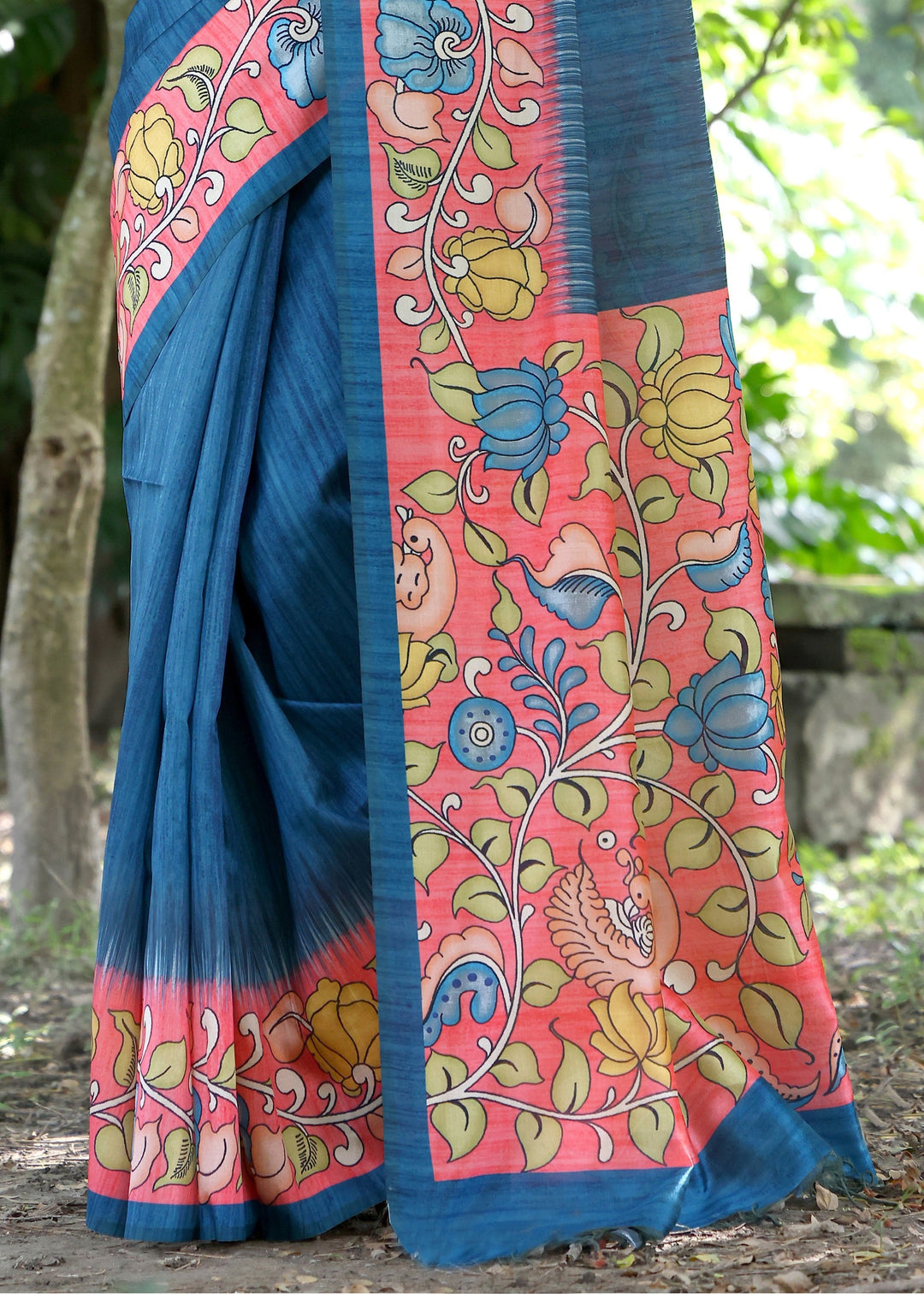 Blue Solid Design Cotton Silk Saree