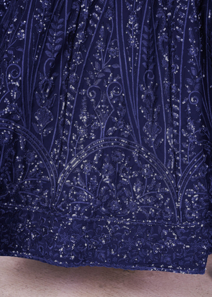 Dark Blue Georgette Lehenga Choli With Sequins And Thread Embroidery Work