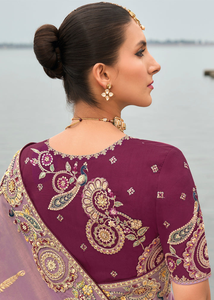 Lilac Purple Viscose Tissue Silk Saree
