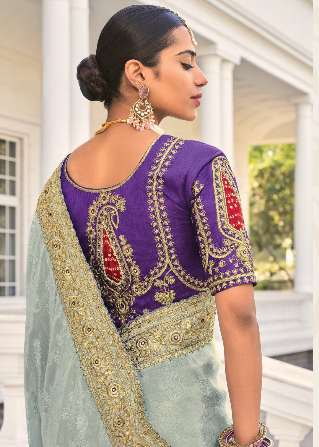 Grey Blue Crepe Silk Saree