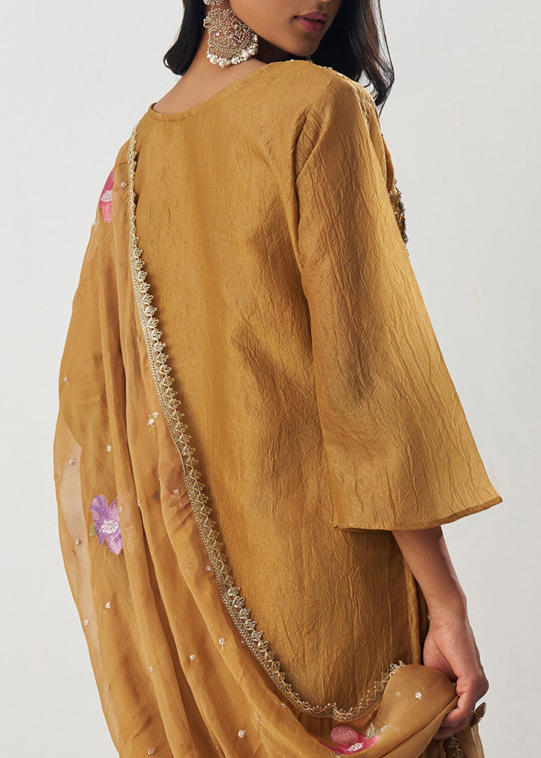 Gamboge Yellow Silk Pant Suit With Chiffon Dupatta