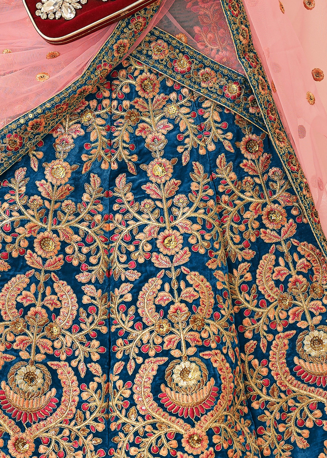 Dark Blue Velvet Lehenga Choli