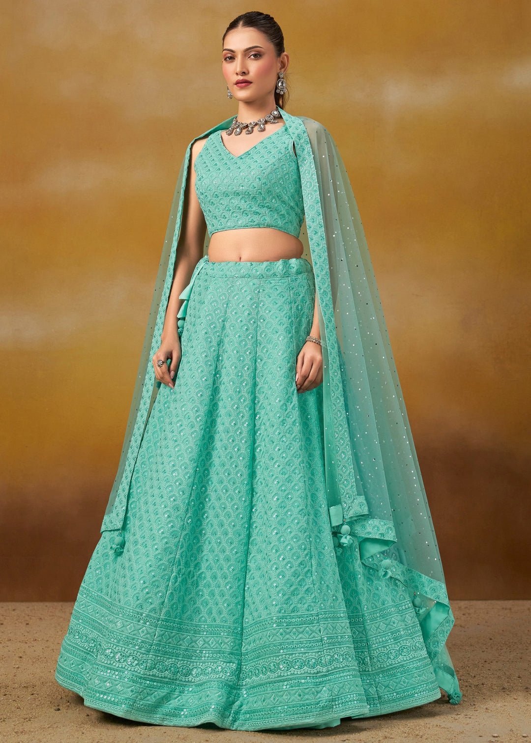 Sky Georgette Lehenga With Dupatta