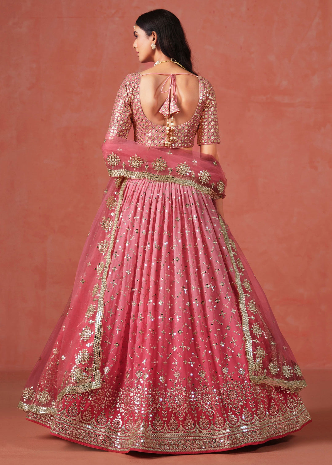 Peach Pink Georgette Lehenga Choli