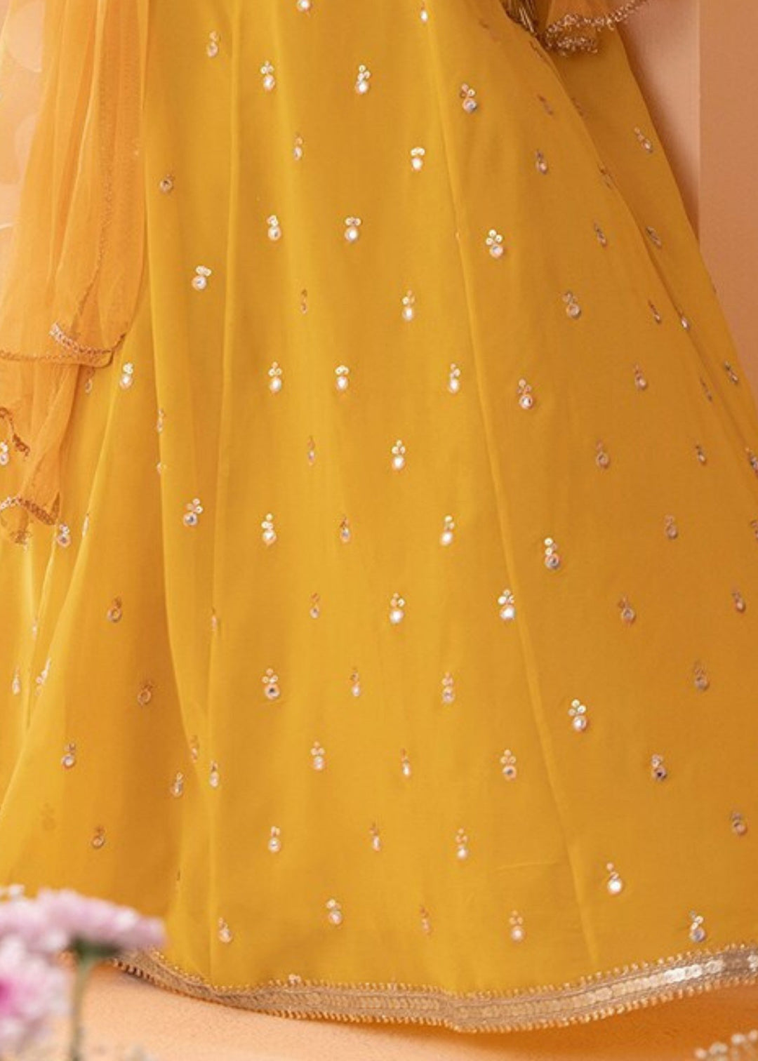 Mustard Yellow Georgette Lehenga Choli With Sequins Zari Embroidered Work