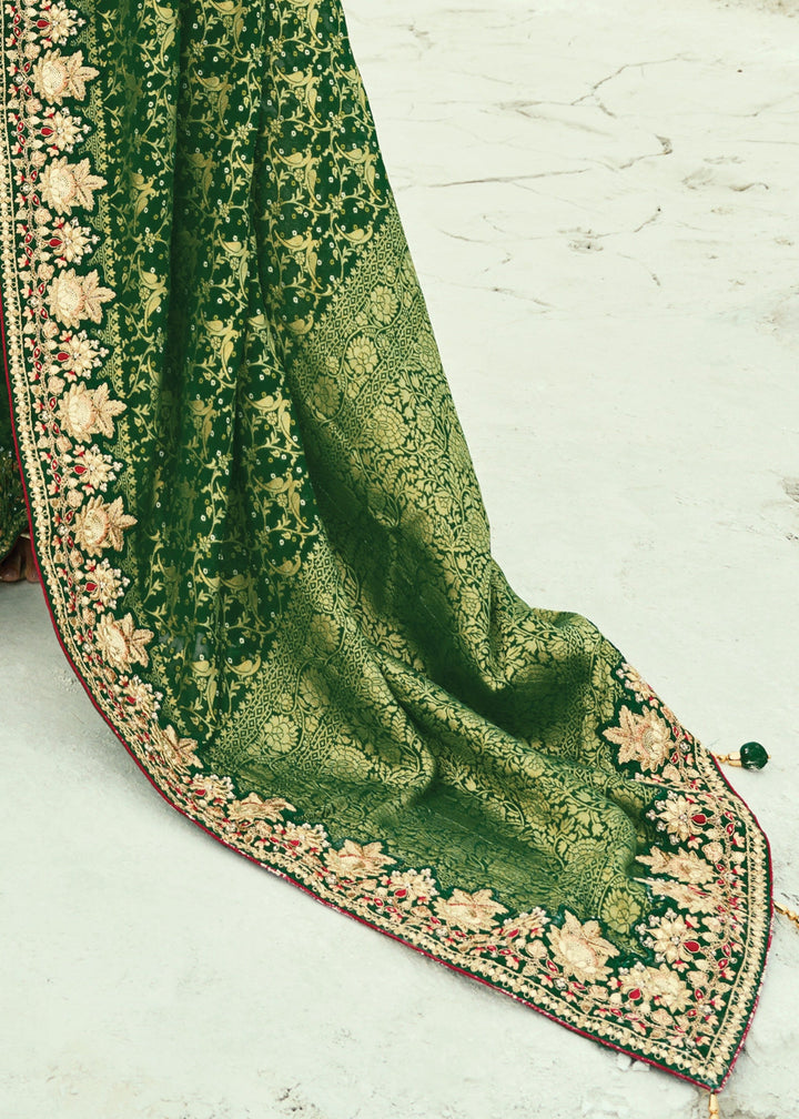 Forest Green Georgette Bandhej Saree