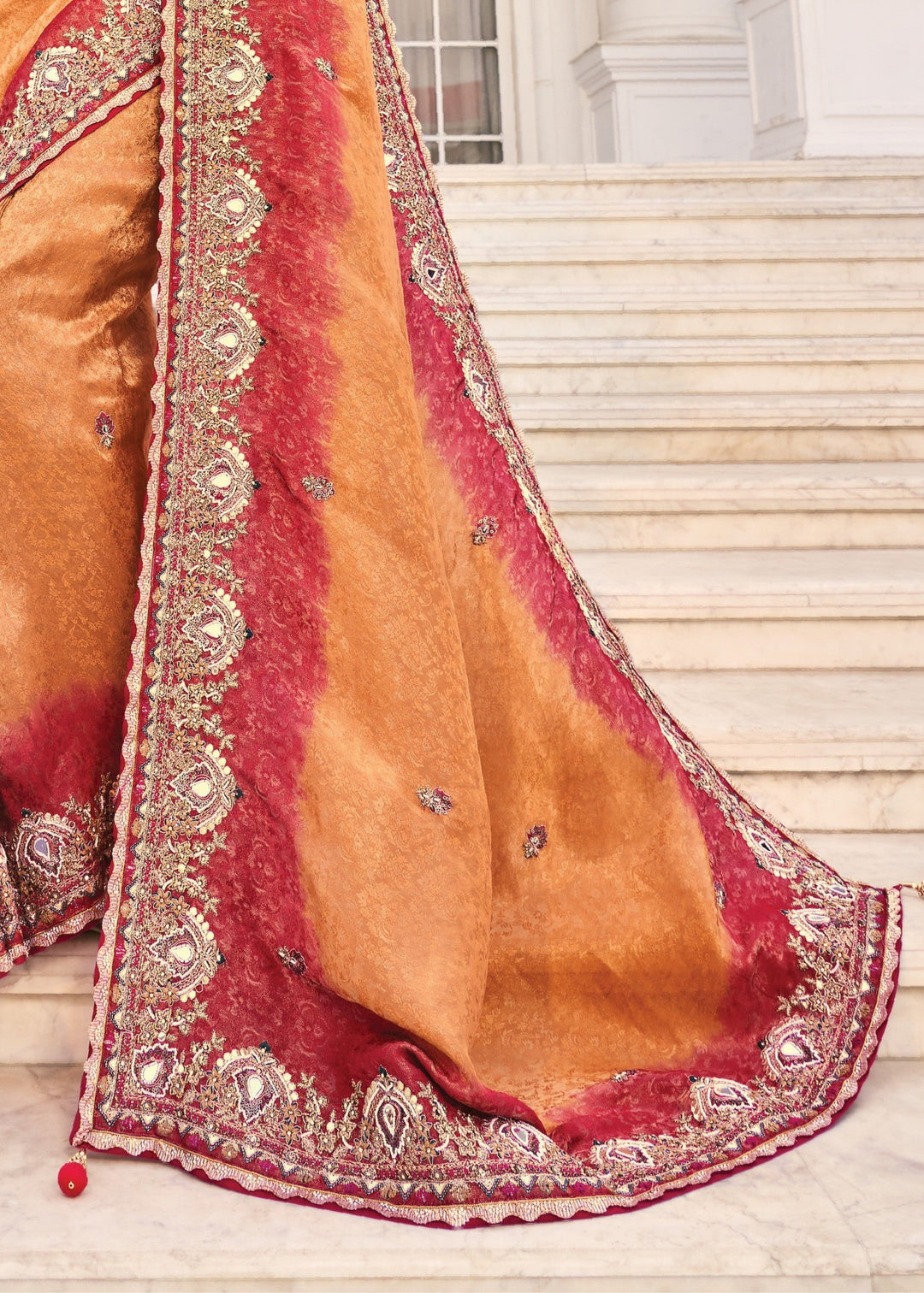 Peach Pink Crepe Silk Saree