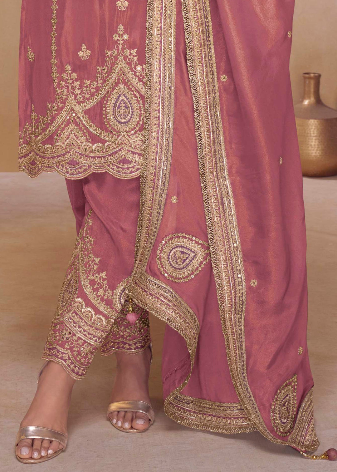 Rose Pink Silk Salwar Suit