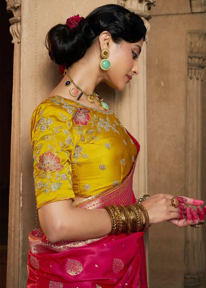 Rani Pink Satin Silk Saree