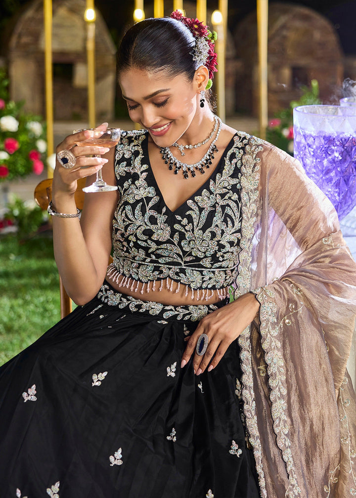 Black Satin Silk Lehenga Choli