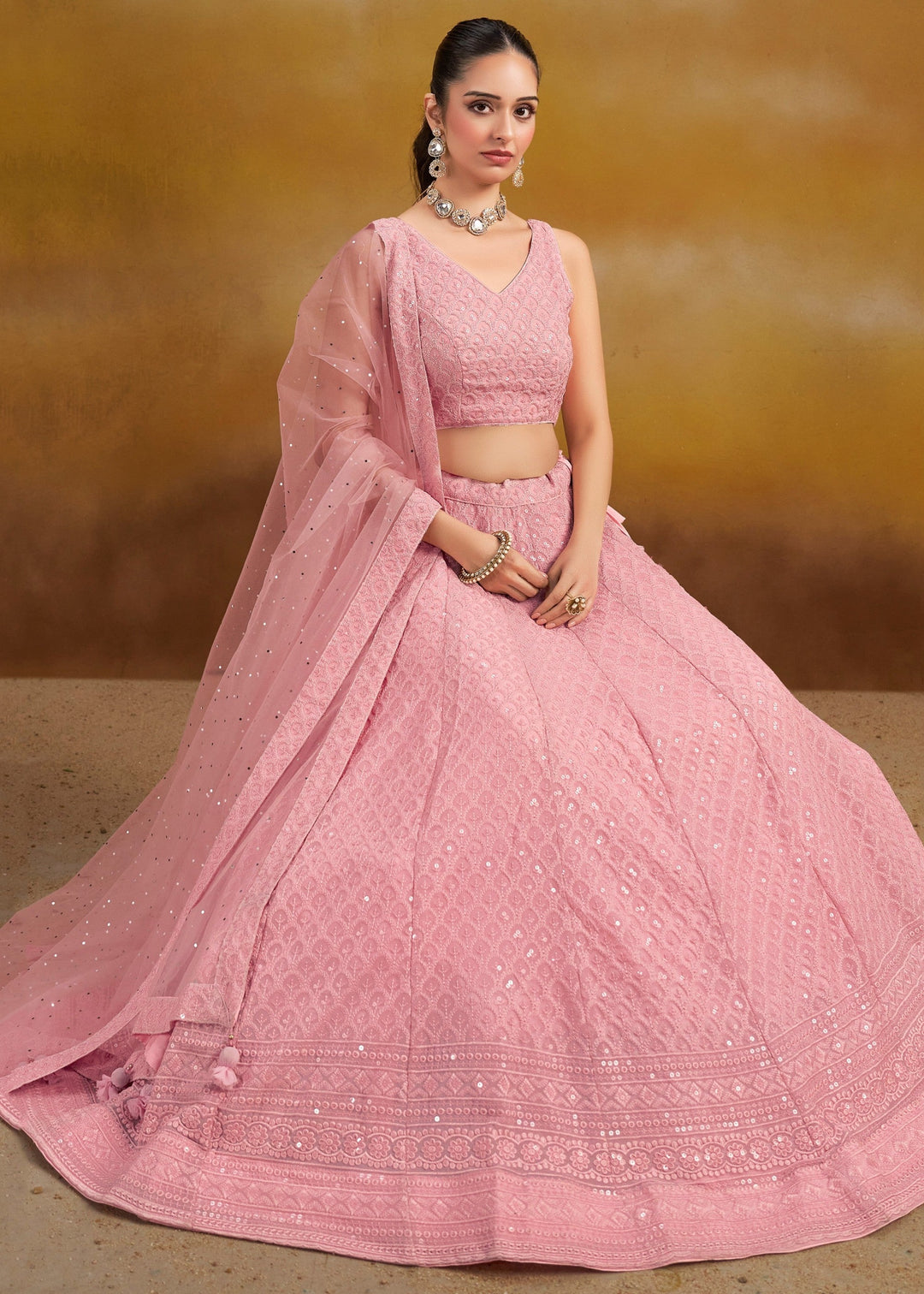 Light Pink Georgette Lehenga With Dupatta