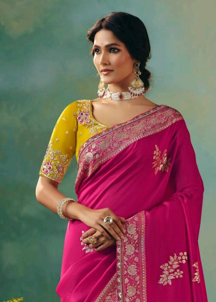 Fuchsia Pink Viscose Dola Silk Saree