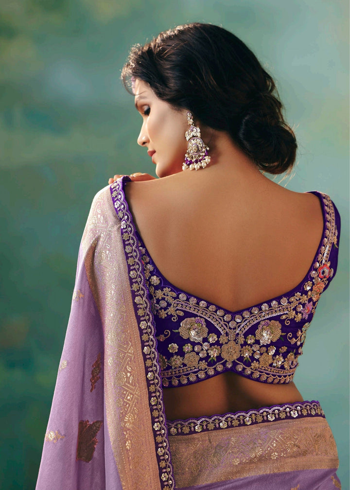 Lavender Pure Viscose Dola Silk Saree