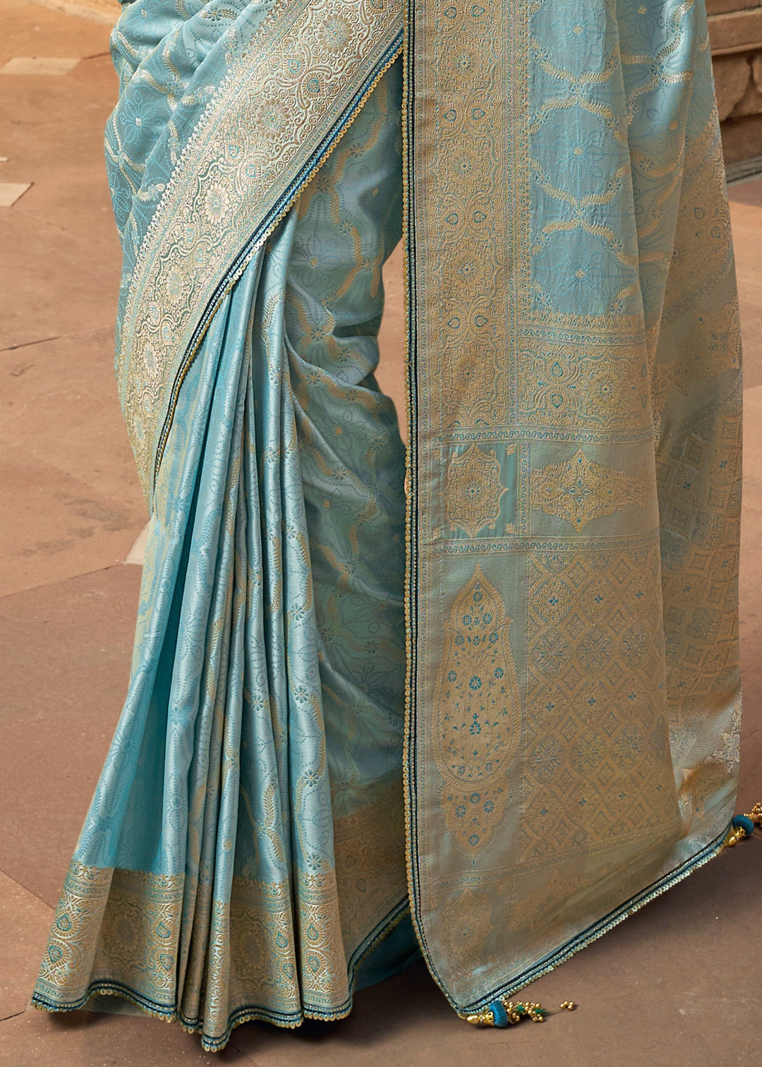 Sky Blue Satin Silk Saree