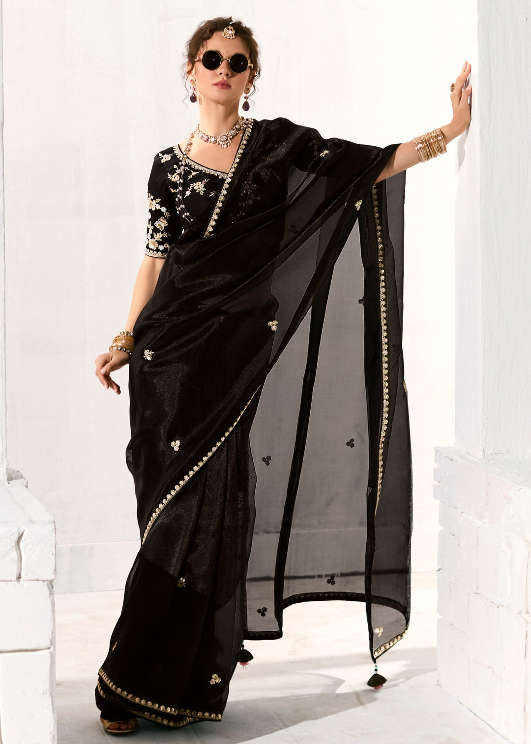 Coal Black Organza Tissue Silk Saree : Top Pick
