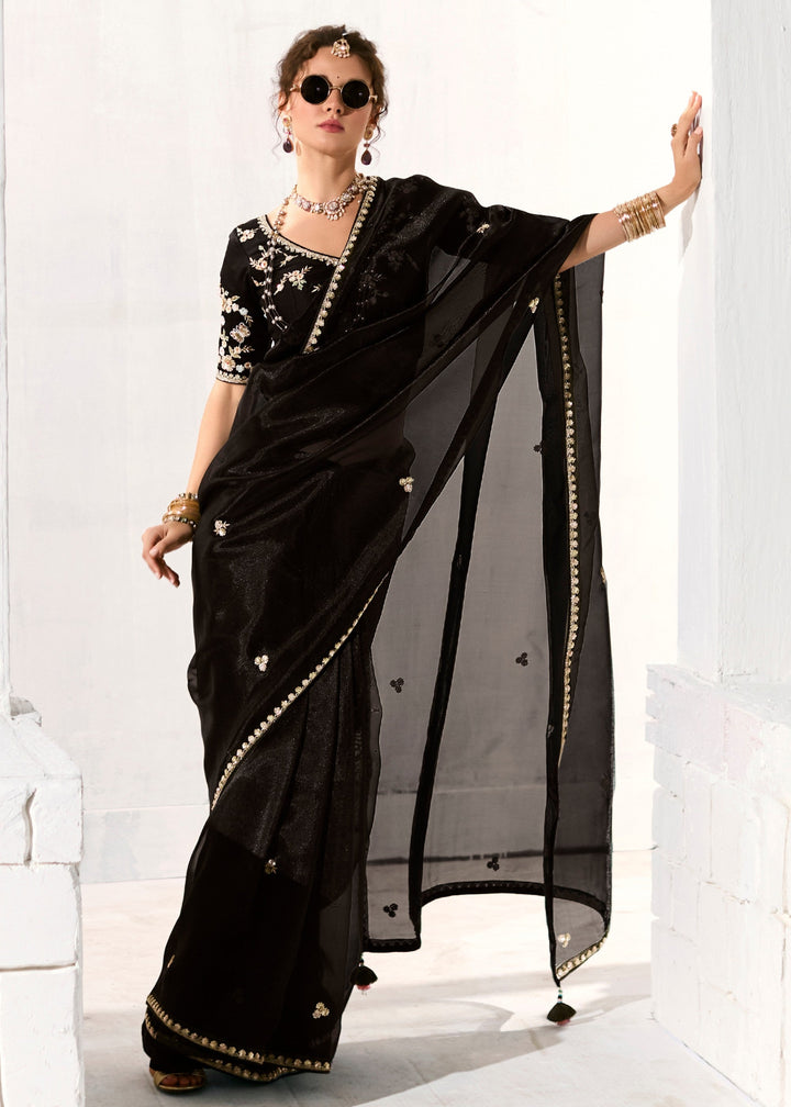 Coal Black Organza Tissue Silk Saree : Top Pick