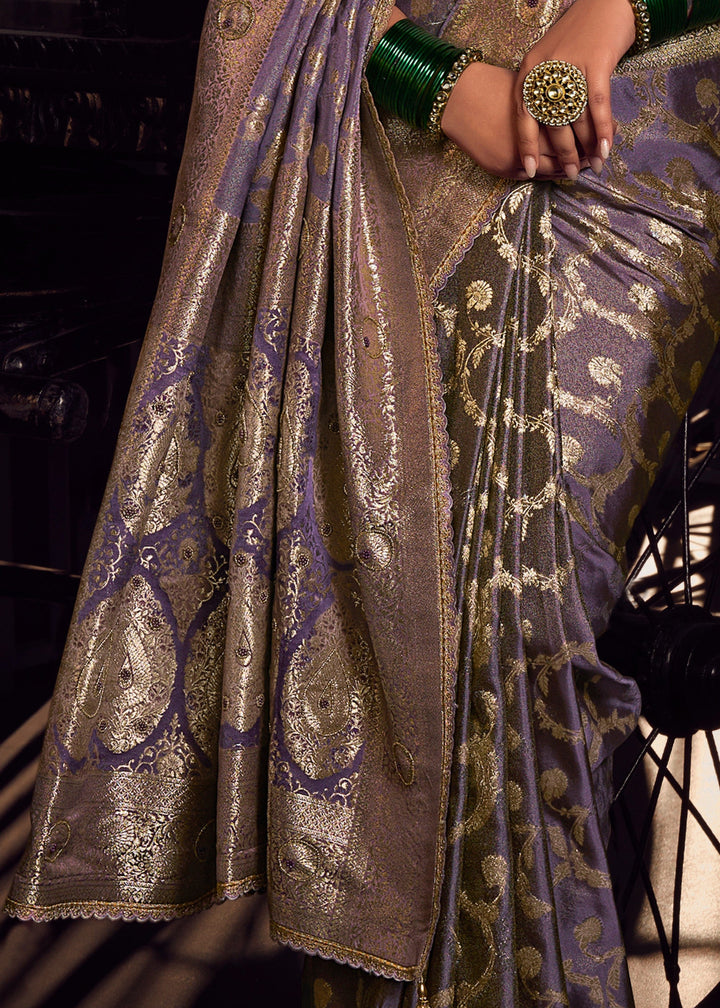 Heather Purple Viscose Tissue Silk Saree